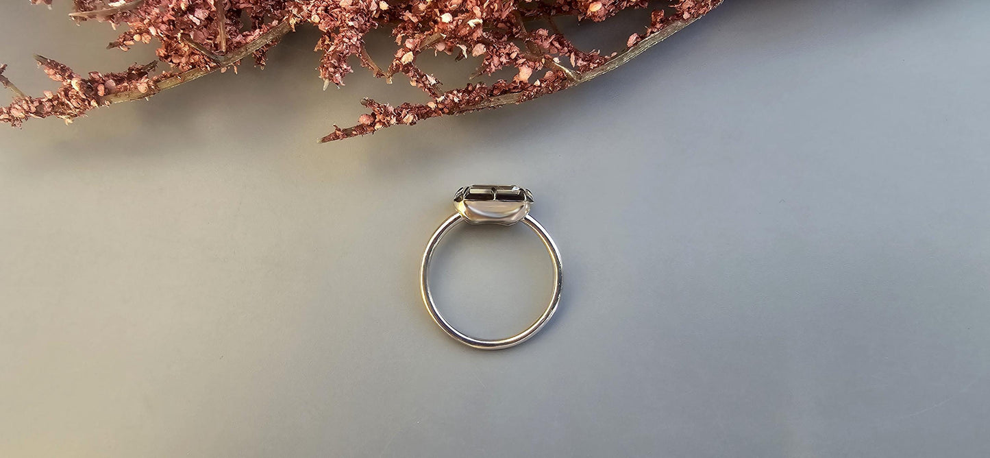 East West set Elongated Emerald Cut Moissanite Georgian cut down button back solitaire engagement ring, ring for her, ring for women