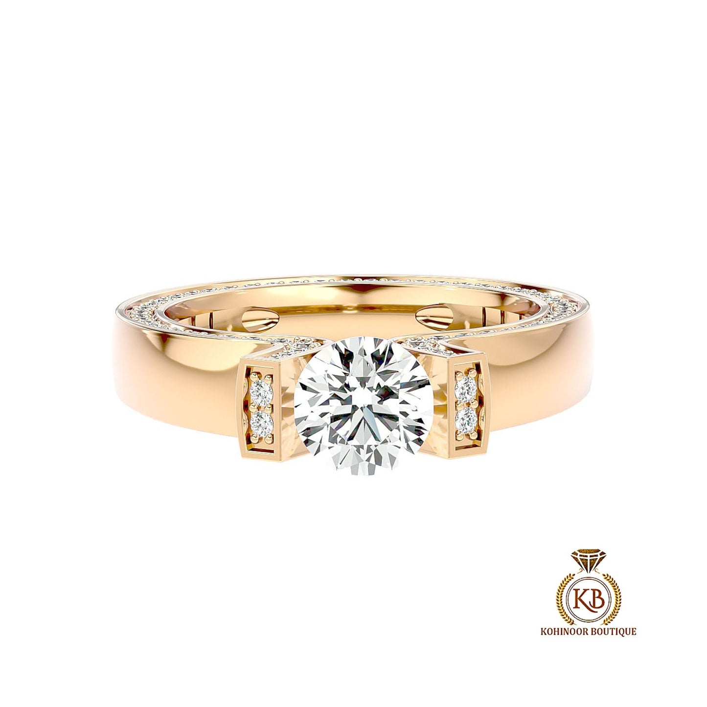 Round Cut Tension set Encrusted Moissanite Front Pave Engagement\Proposal\Anniversary\Wedding Ring for Men\Women\Unisex Band