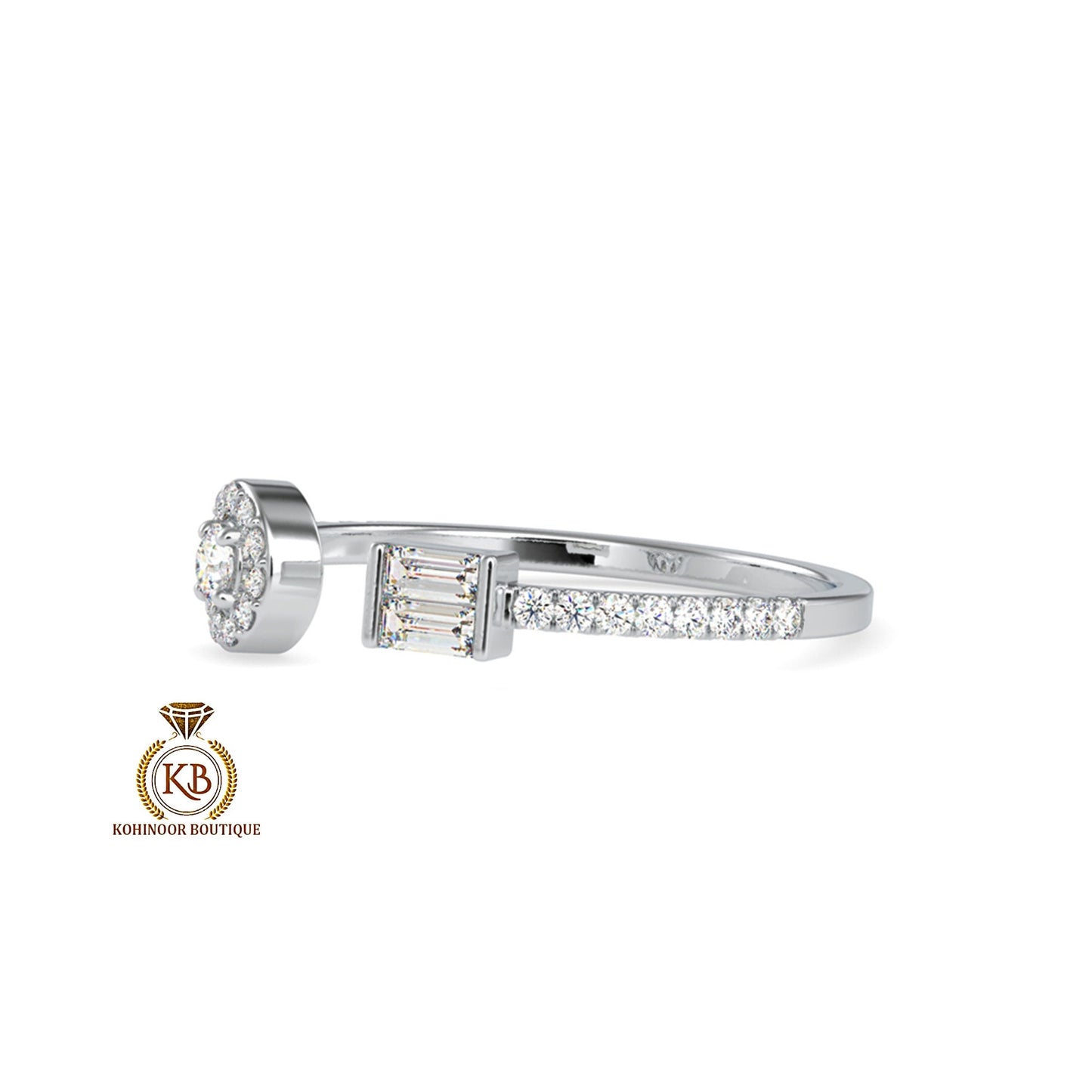 Baguette & Round open end Toi Et Moi Moissanite 2 stone engagement ring, Wedding Band, dainty proposal right hand ring
