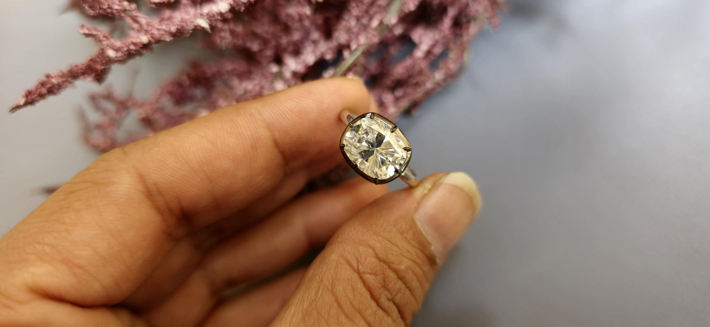 East West set Elongated Cushion Cut Moissanite Georgian cut down button back solitaire engagement ring, ring for her, ring for women