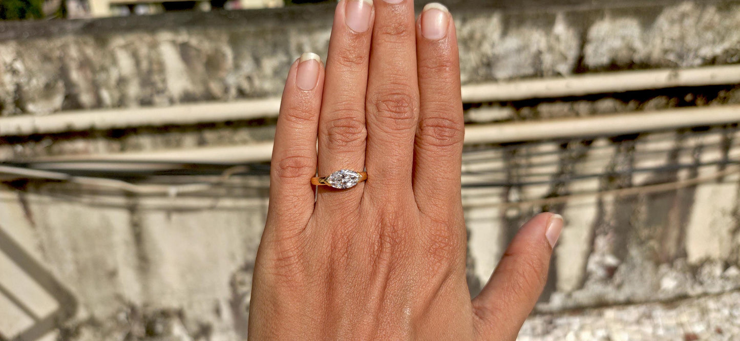 Marquise moissanite half bezel low profile set ring, ring for her, ring for women, gift for women