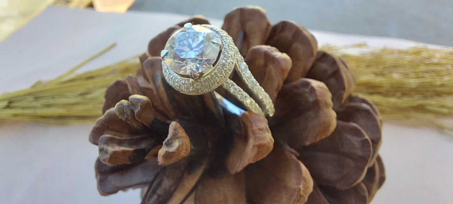 Round Moissanite Halo Insert Wedding bridal Set solitaire Engagement\Bridal\propose\anniversary Ring with 18k\14k\10k White\Yellow\Rose Gold