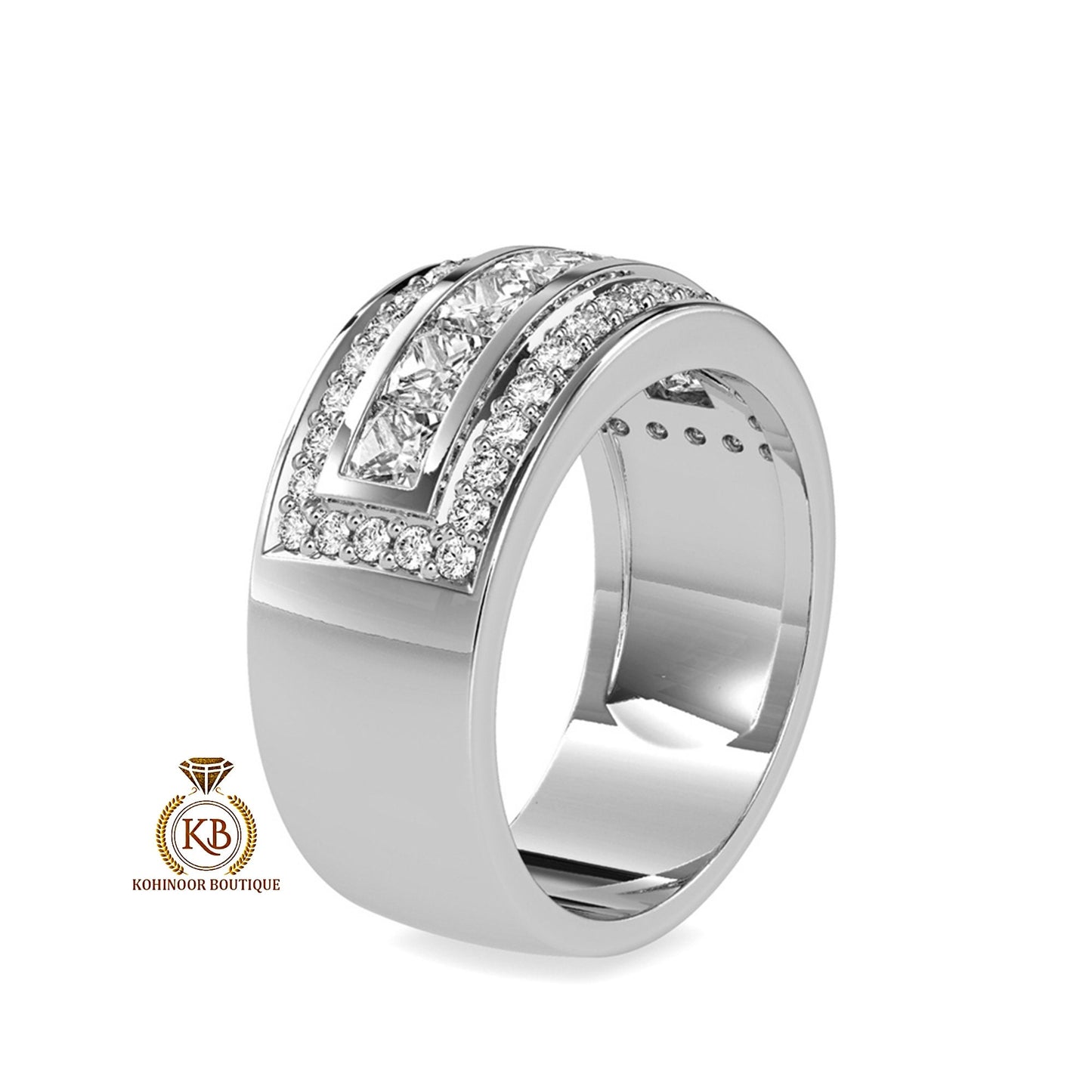 Channel set Princess & Round Cut Moissanite Engagement\Proposal\Anniversary\Wedding Ring for Men\Women\Unisex Band