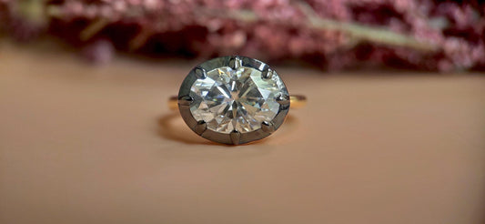 East west set Oval Moissanite Button Back Georgian Cut Down Set Solitaire Engagement ring, blackened gold ring ring for women, Ring for her.
