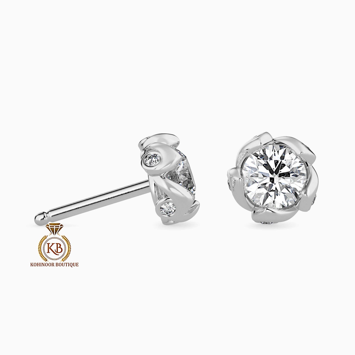 Victorian Round Cut Moissanite floral Stud Earrings, Push Back Earrings, Anniversary Gift for wife , birthday gift for girls, sister