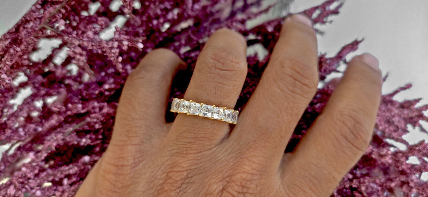 Vintage France\ French cut Moissanite Eternity Ring, wedding band, stackable ring, Princess cut Half\Full eternity band, Anniversary gift