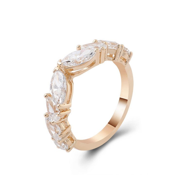 East West Marquise Pear Moissanite wedding band, Bridal stackable, Anniversary gift for wife