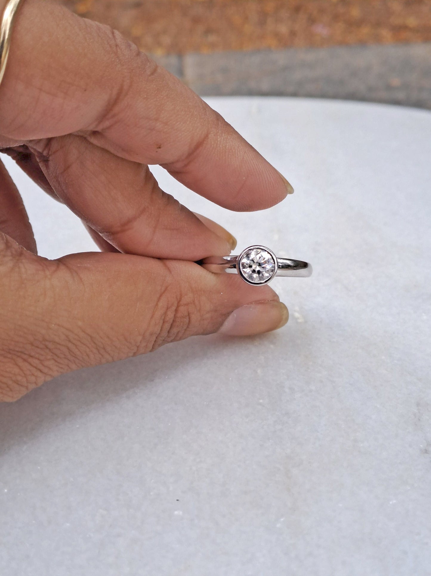 Bezel set Round Moissanite Engagement\ring, Promise ring, Proposal ring, dainty engagement ring, wedding anniversary ring, gift for her