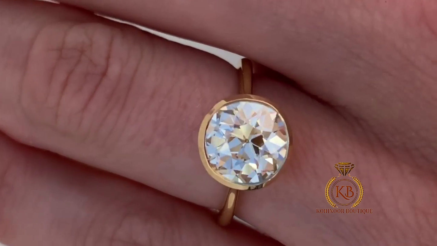 Old European Cut OEC Bezel Set Moissanite Solitaire Engagement Ring, Promise\Propose\Anniversary Ring 18k\14k\10k White\Yellow\Rose Gold