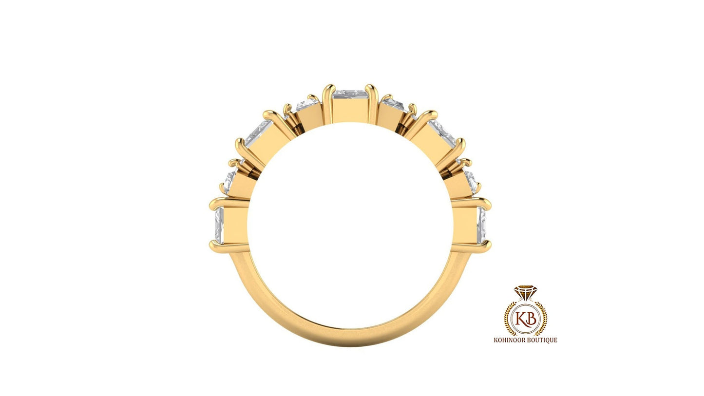 Asscher Baguette and Round Cut Multistone Moissanite Half\Full Eternity minimalist Bridal stackable wedding band in White\Yellow\Rose Gold