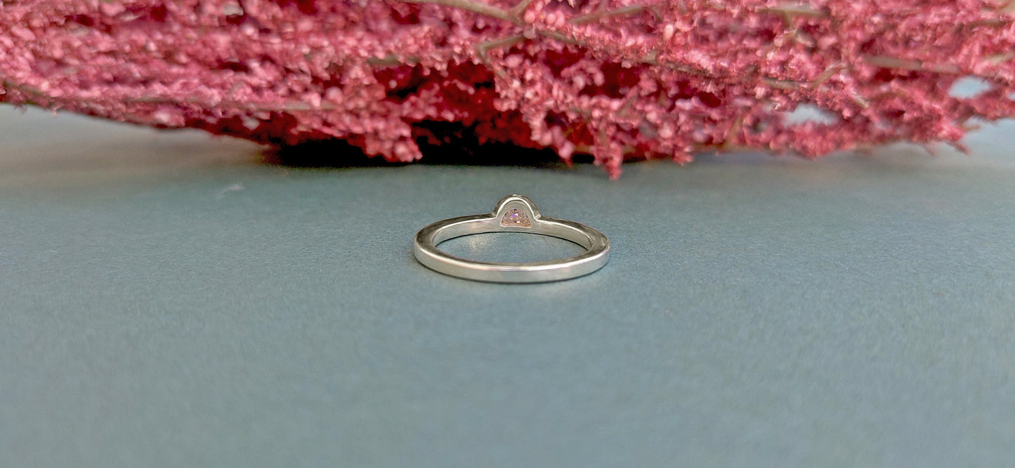 Half Moon Natural Diamond Bezel set Minimalist Solitaire Engagement ring, SGL certified, ring for her women, gift for wife, stackable ring.