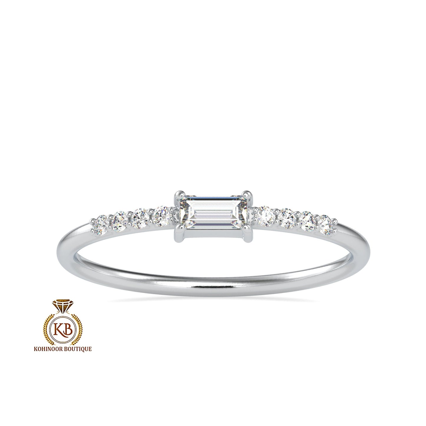 Baguette moissanite ring, delicate wedding band, dainty anniversary gift, ring for her, ring for mother, ring for proposal