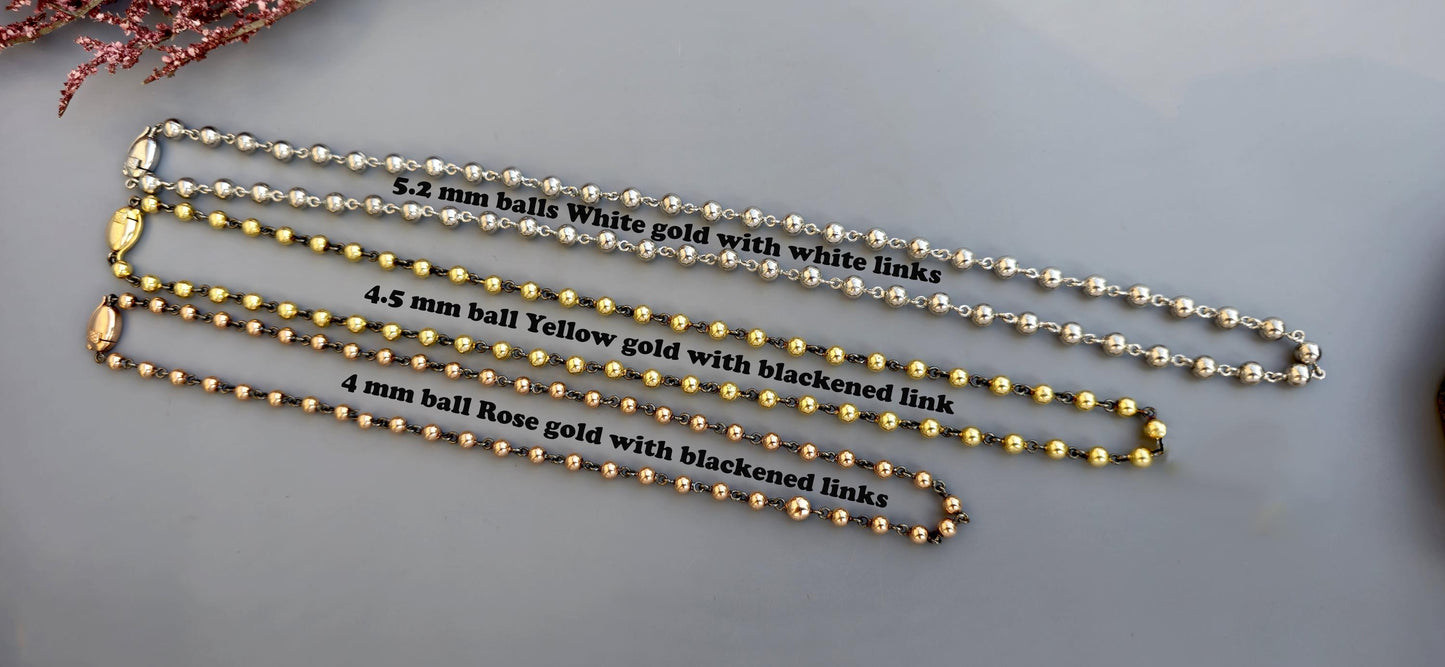 4.5 mm Ball n Chain Necklace with blackened gold links, Vintage Edwardian Antique necklace, Anniversary Gift, necklace for women