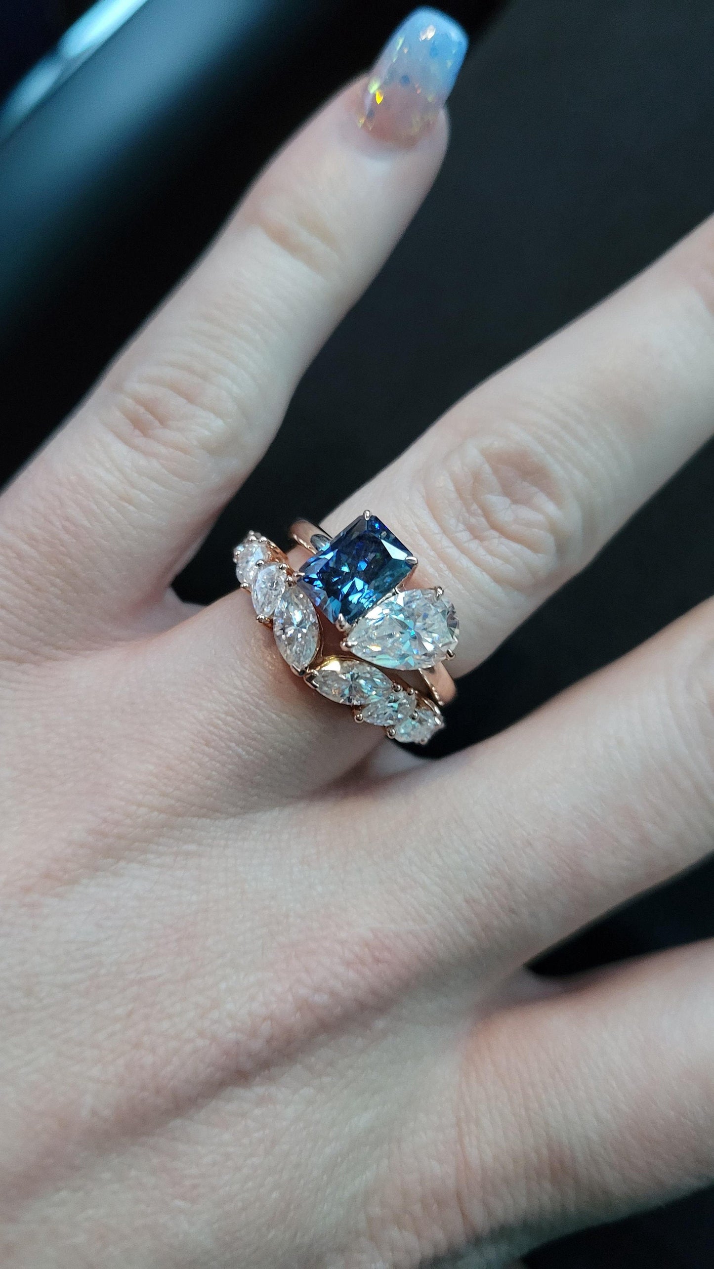 East West Marquise Pear Moissanite wedding band, Bridal stackable, Anniversary gift for wife
