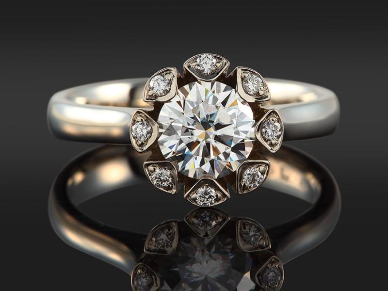 Cluster Art Deco Moissanite Floral Vintage Edwardian Engagement ring, statement ring, right hand ring, cocktail ring, ring for women