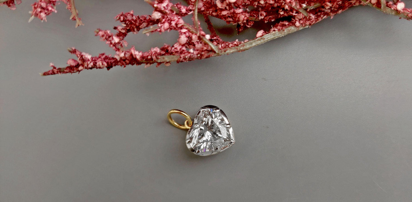 Heart Cut Moissanite Collet set Georgian cut down button back set Pendant without chain