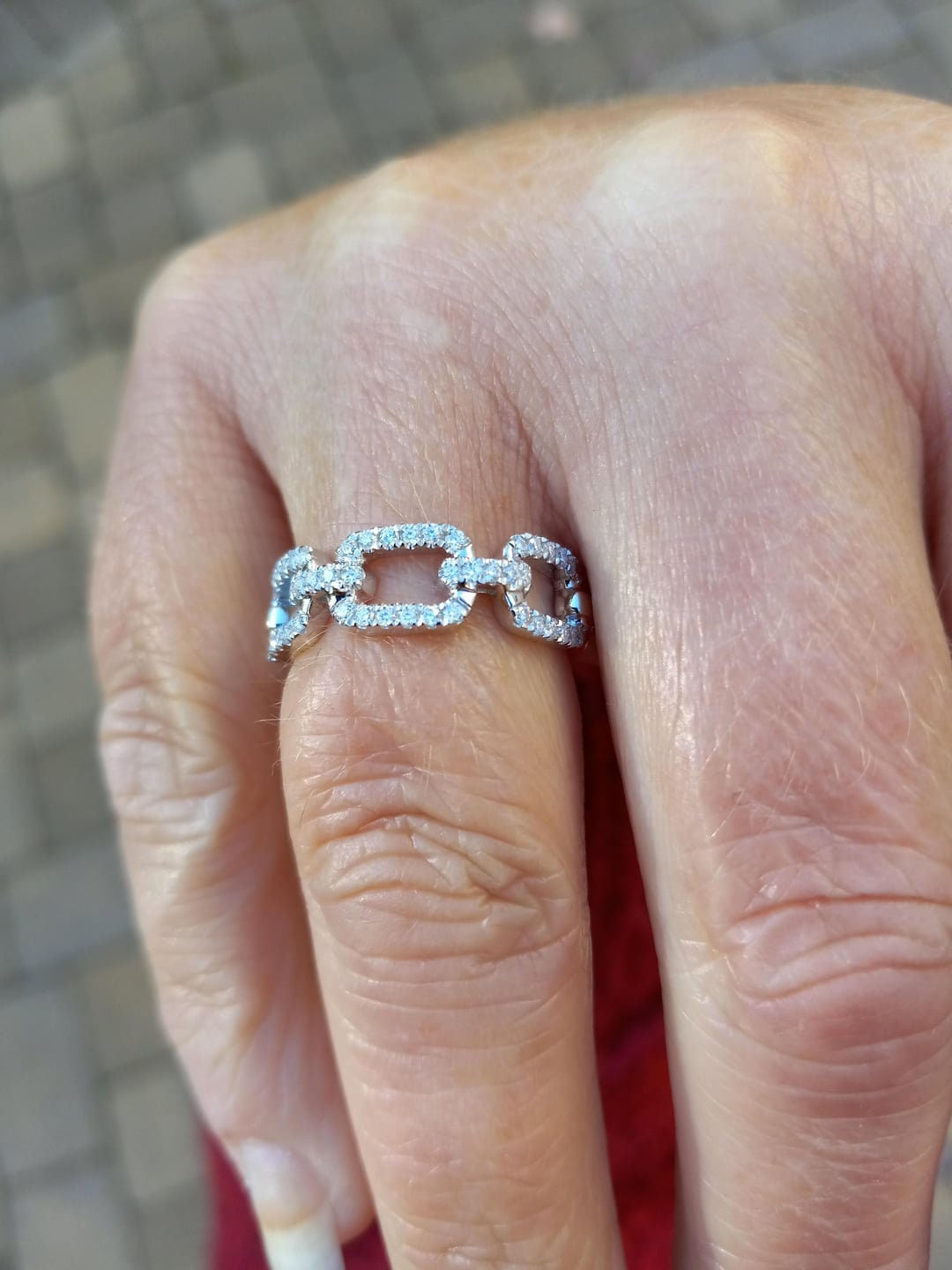 Moissanite Chain Link Ring, Half Eternity Stackable Band, Miami Cuban Curb Band Real Solid Gold, UNISEX Ring, Hip Hop Style, wedding band