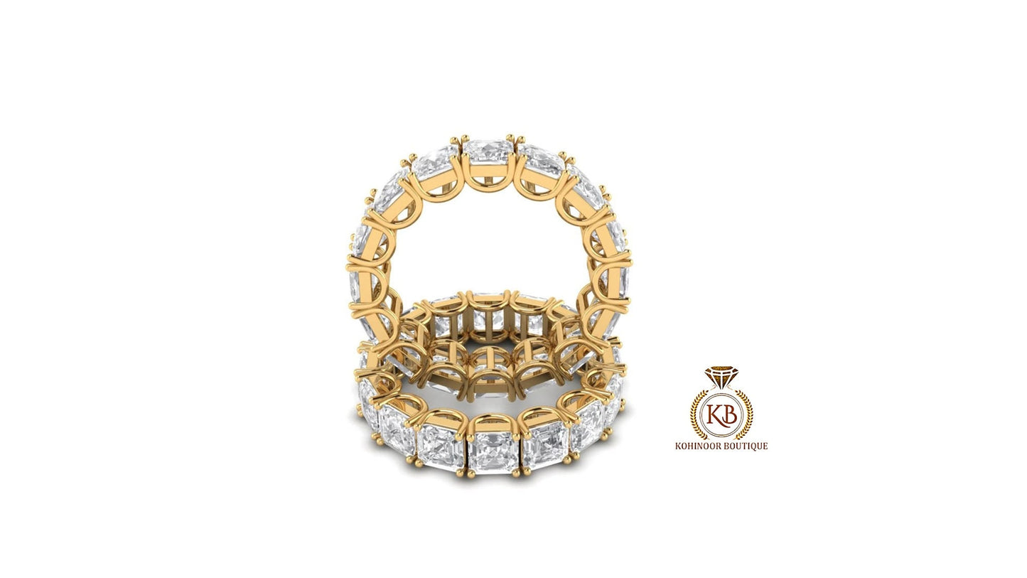 Asscher Octagon Cut Moissanite Half\Full Eternity Infinity statement Bridal stackable wedding band in White\Yellow\Rose Gold