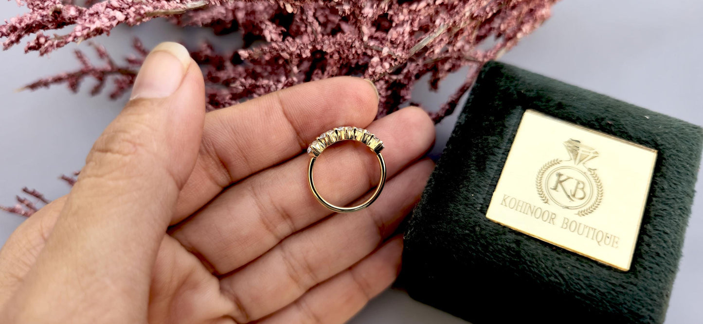 5 stone Round cut Moissanite ring, Anniversary Band, Anniversary gift for wife, ring for her, Right-hand ring, stackable band