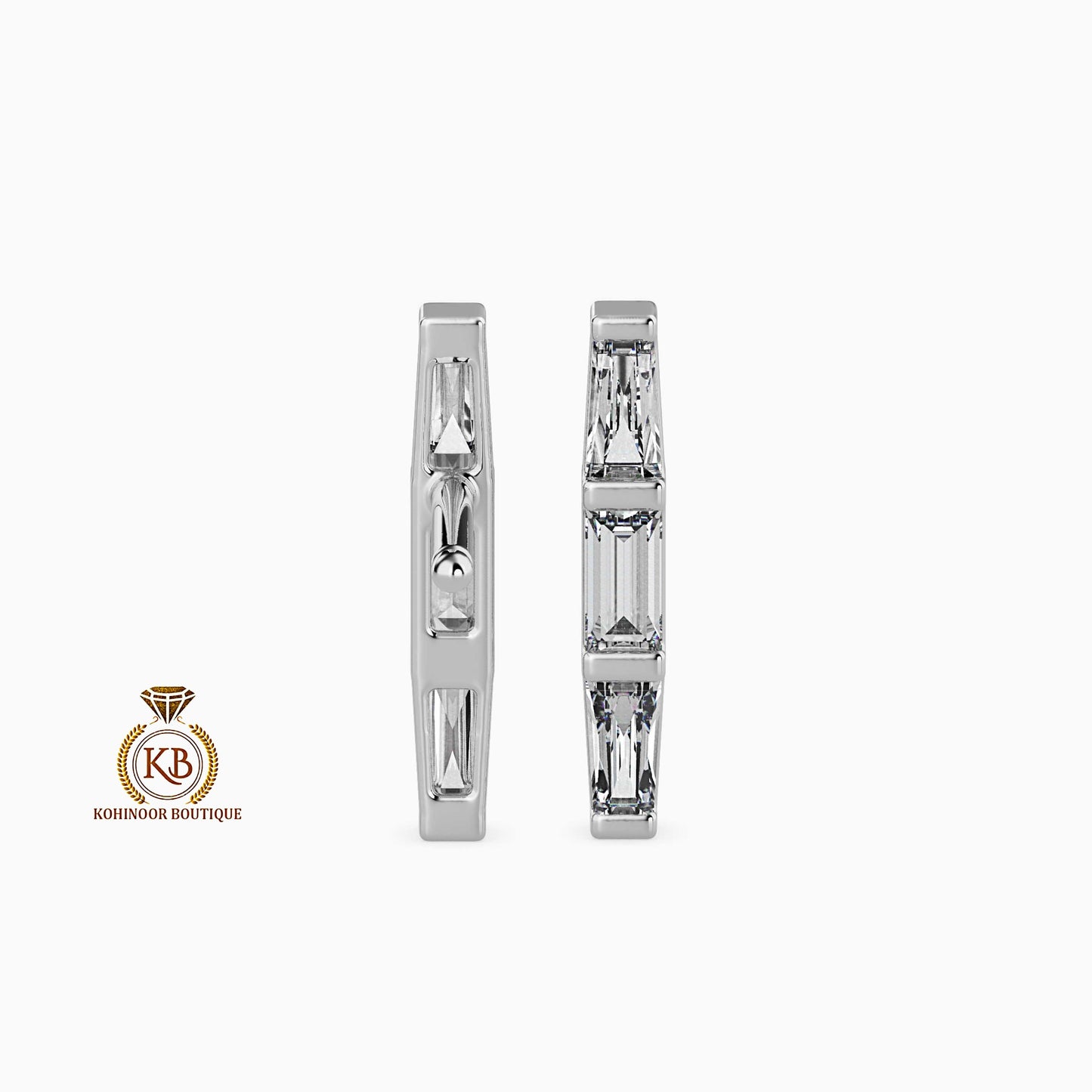 Baguette Moissanite 3 stone, Huggie, dangle, short drop earrings, earring for women girls, gift for wife, daughter, sister, mom
