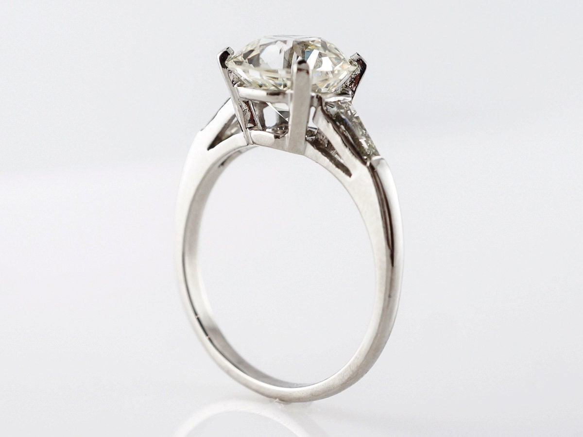 Old European Cut & Tapered Baguette OEC moissanite Three stone Engagement ring, ring for her, gift for women.
