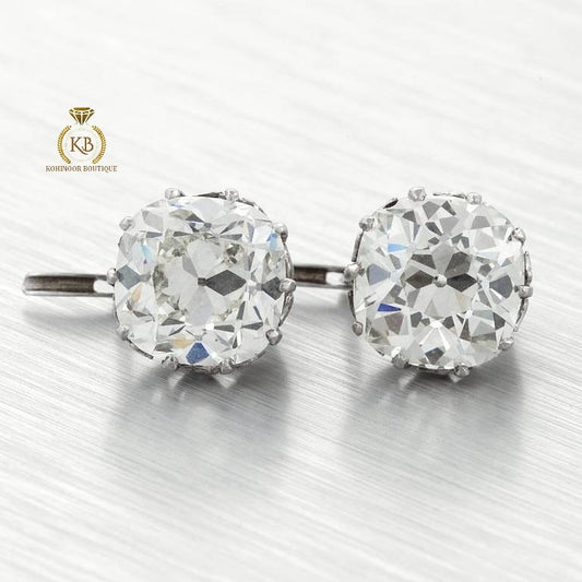 Antique Cushion Old Mine-Cut OMC Moissanite Leaver Back Earrings studs , Circa 1910's earrings 18k\14k\10k White\Yellow\Rose Gold