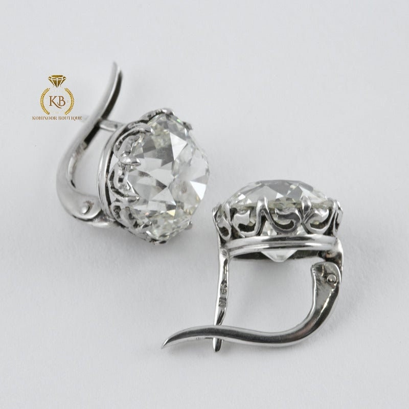 Antique Cushion Old Mine-Cut OMC Moissanite Leaver Back Earrings studs , Circa 1910's earrings 18k\14k\10k White\Yellow\Rose Gold