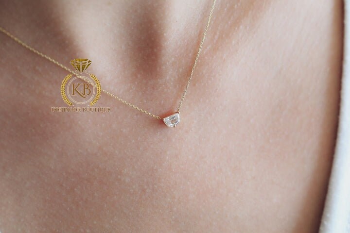 Half moon Moissanite Pendant with\without chain, Wedding Pendant, Anniversary Gift, Gift for her