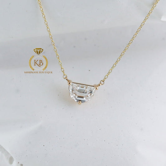 Half moon Moissanite Pendant with\without chain, Wedding Pendant, Anniversary Gift, Gift for her