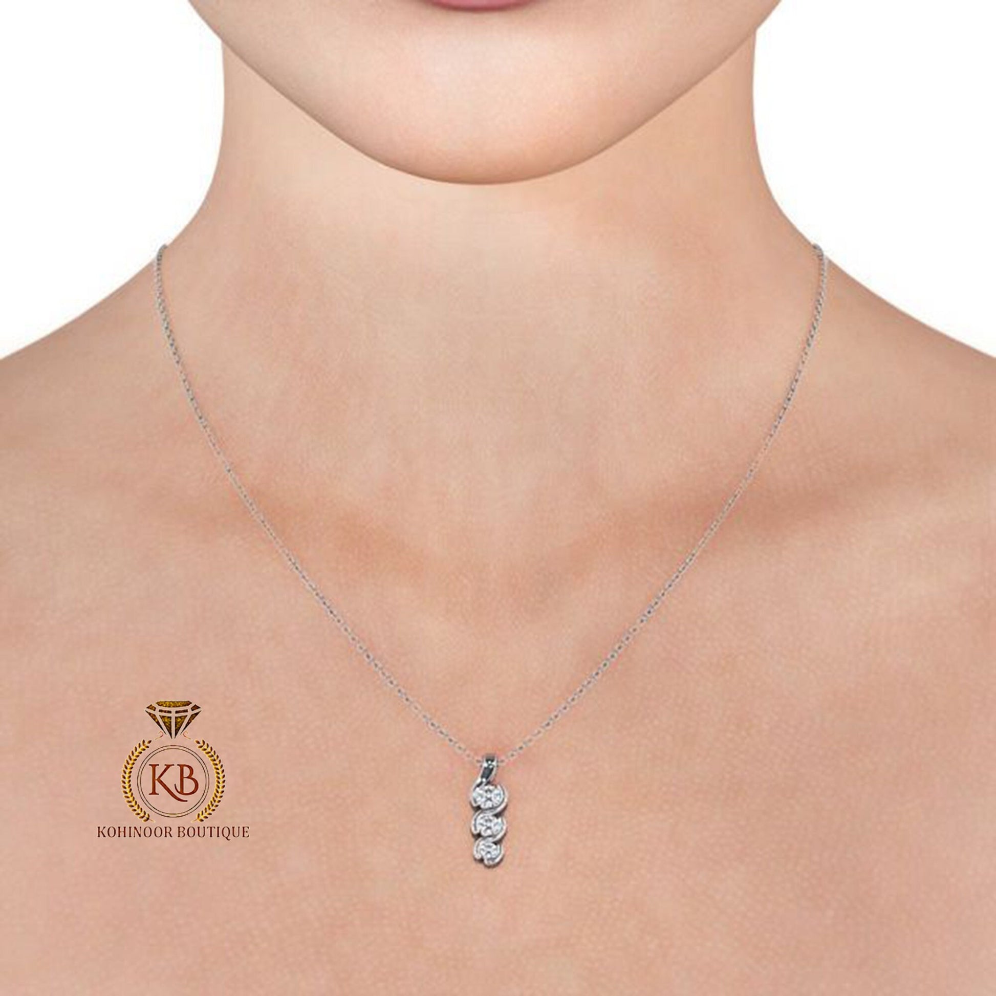 3 Stone Round Moissanite\Natural\Lab diamond Pendant without chain, Wedding Pendant, Anniversary Birthday Gift, Gift for her