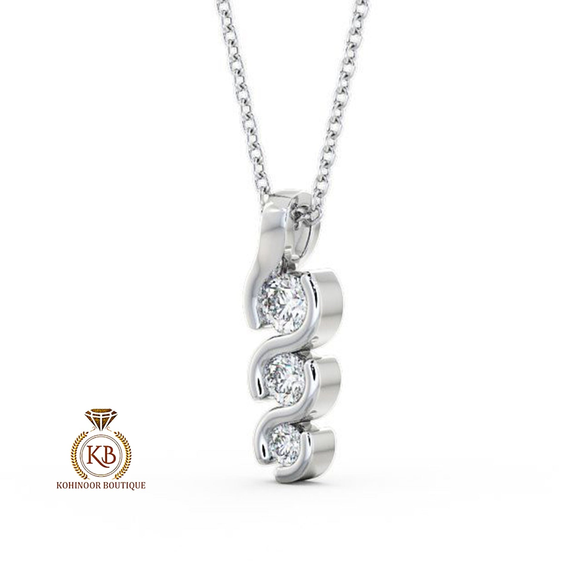 3 Stone Round Moissanite\Natural\Lab diamond Pendant without chain, Wedding Pendant, Anniversary Birthday Gift, Gift for her