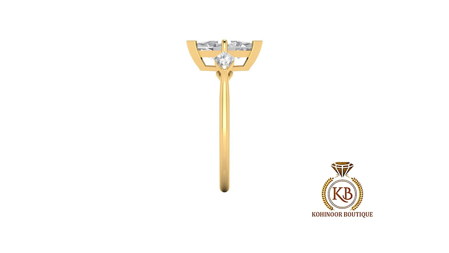 Lozenge and Shield Cut moissanite 3 stone Engagement\wedding\propose\Bridal\anniversary Ring in White\Yellow\Rose Gold