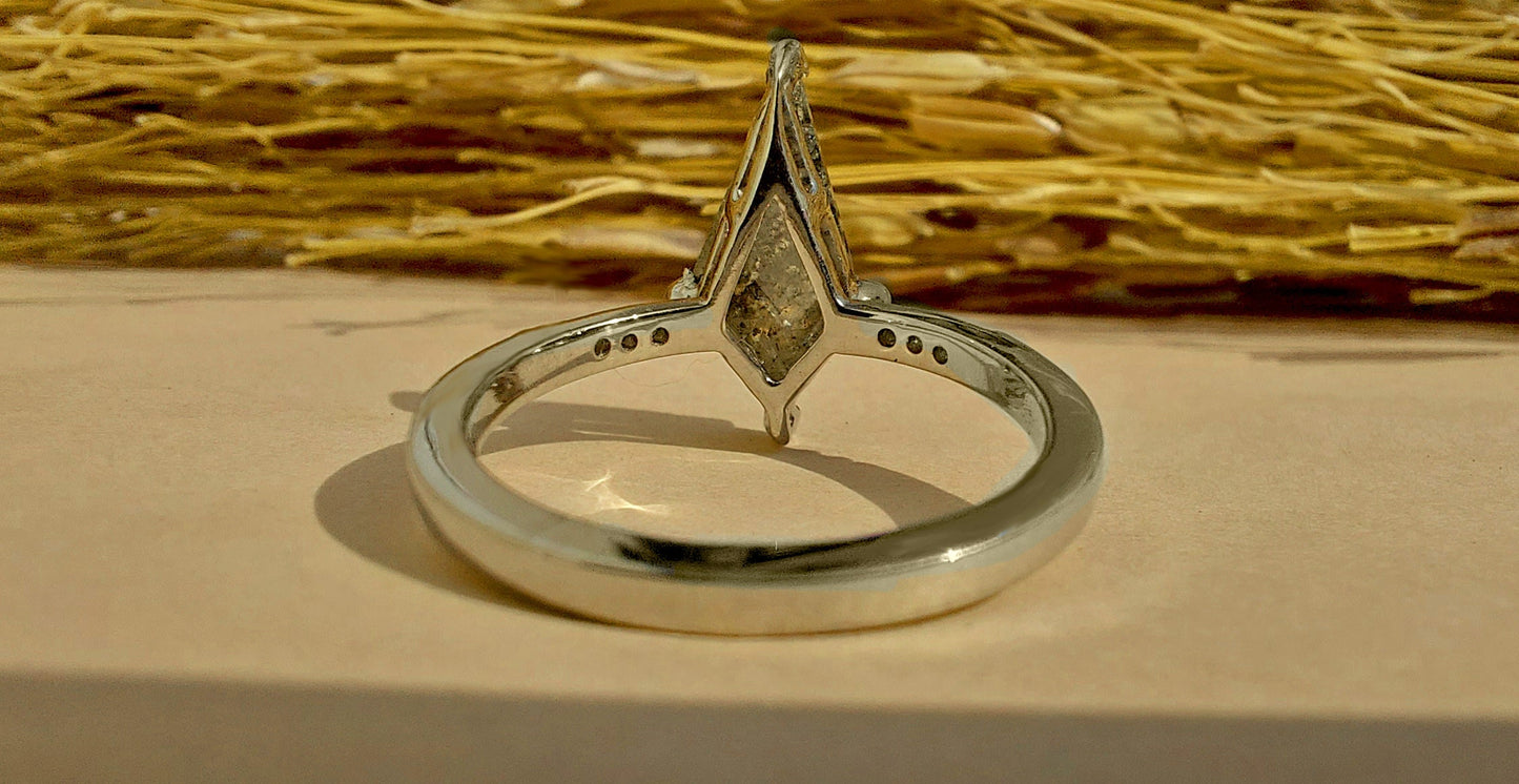 Kite Shield Cut Salt and Pepper with Moissanite side stone Engagement ring, Ring for her, Gift for her, Right hand ring