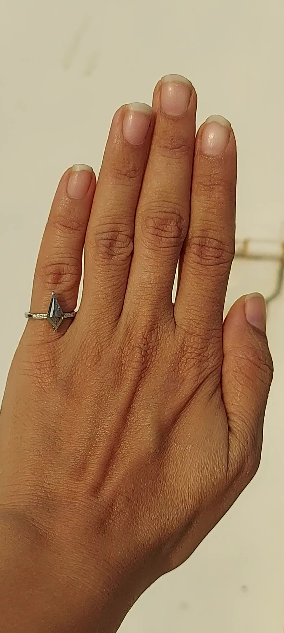 Kite Shield Cut Salt and Pepper with Moissanite side stone Engagement ring, Ring for her, Gift for her, Right hand ring