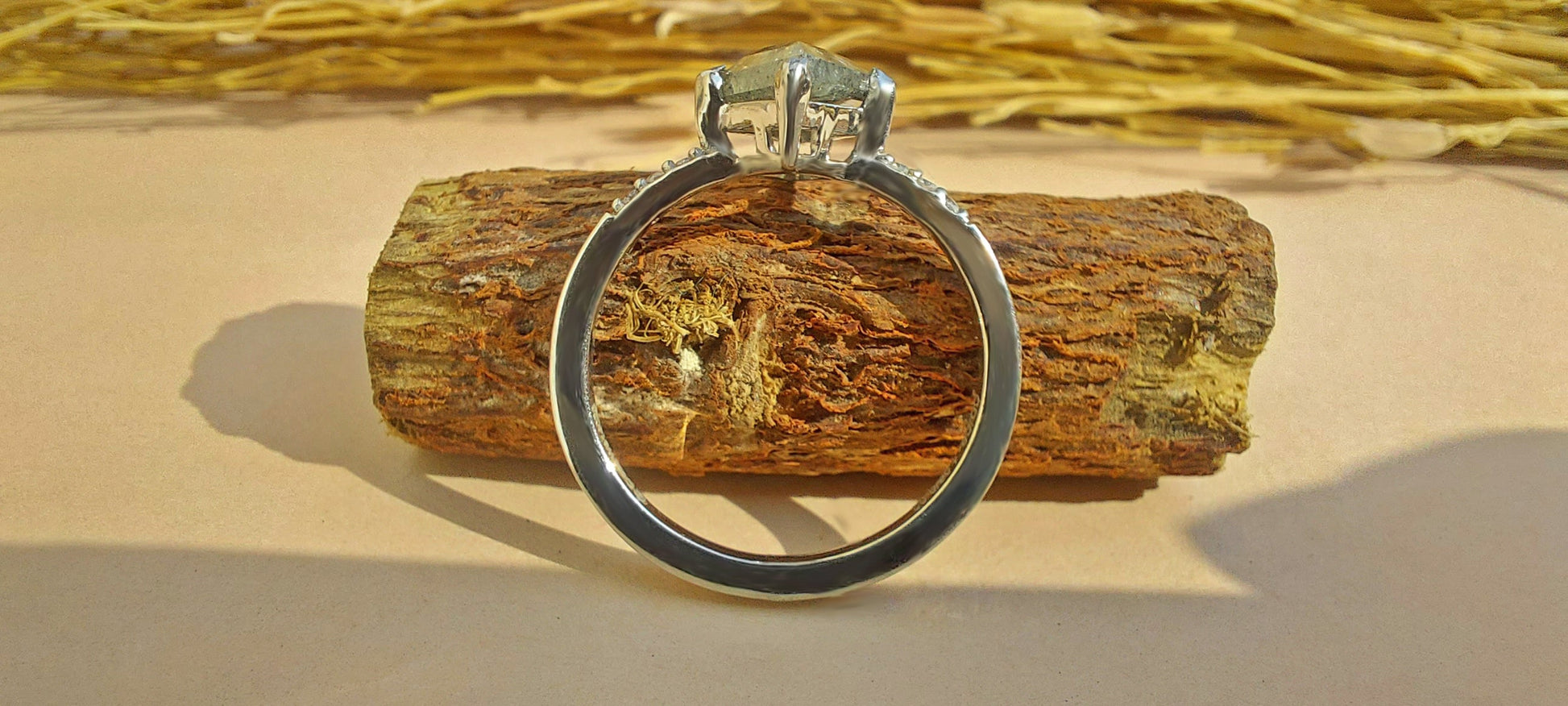 Kite Shield Cut Salt and Pepper with Moissanite side stone Engagement ring, Ring for her, Gift for her, Right hand ring