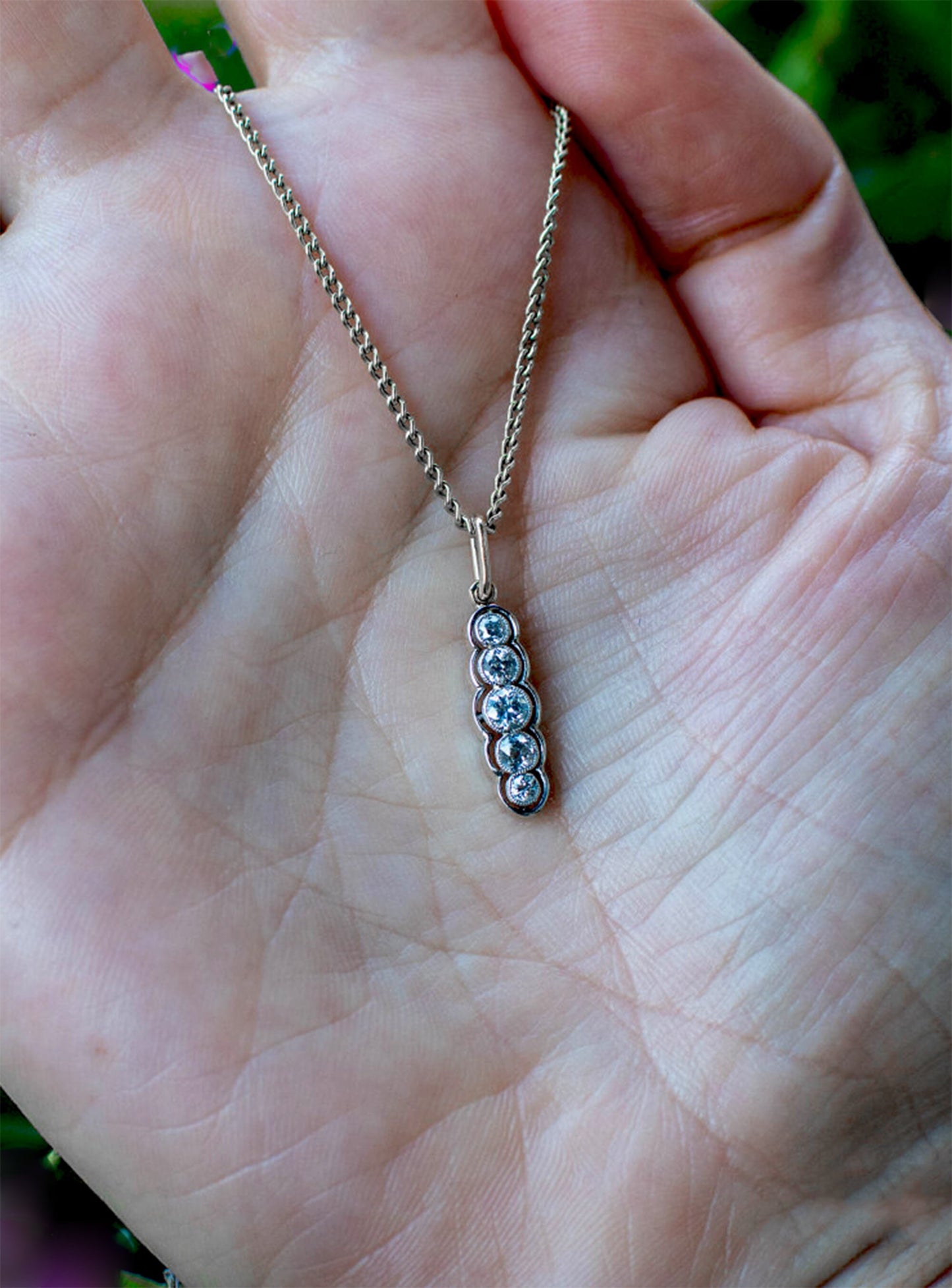 Round 5 Stone Bezel Graduated Line Drop moissanite Pendant, Pendant for girls\women, gift for mother, anniversary gift, birthday gift