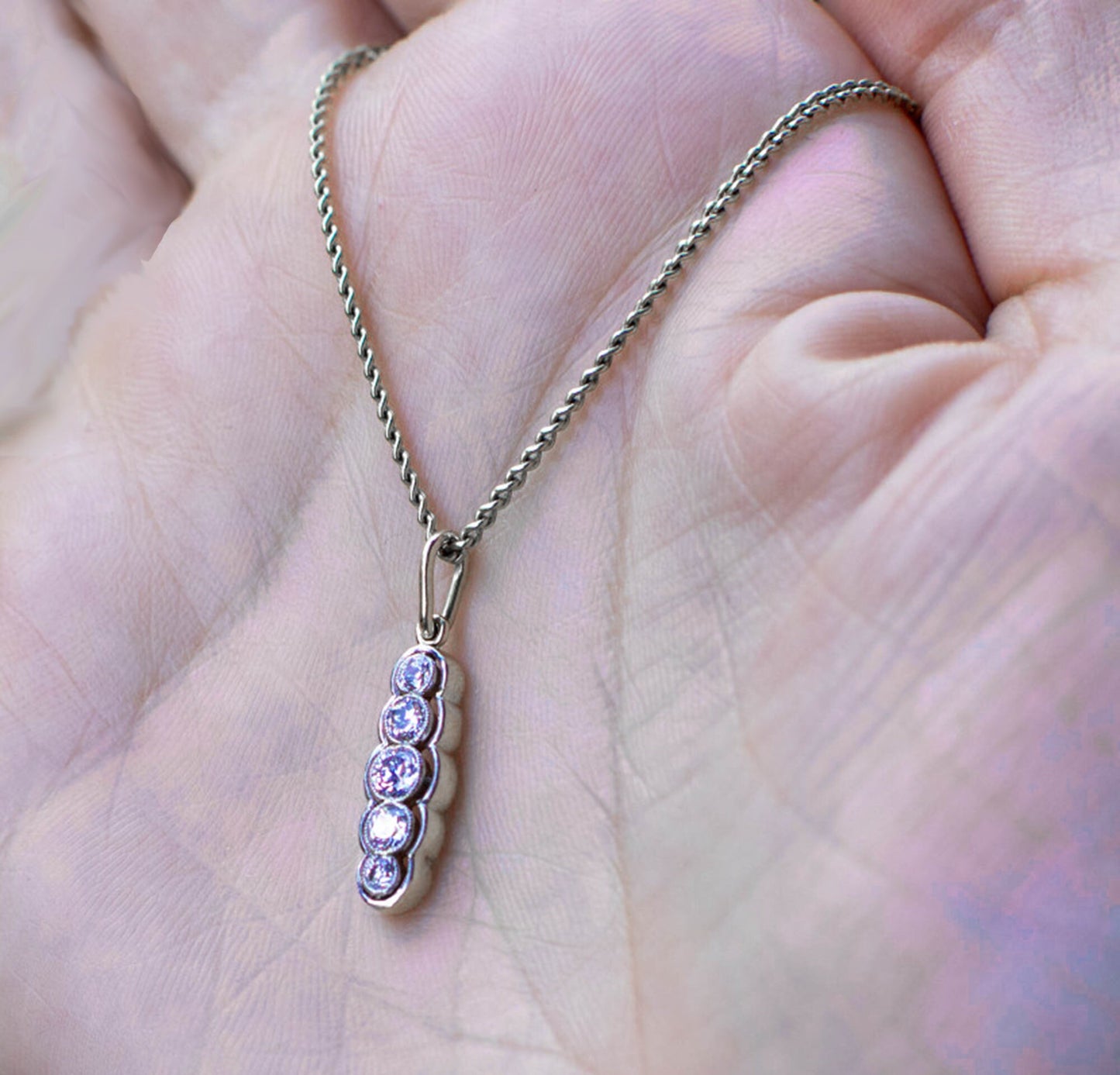 Round 5 Stone Bezel Graduated Line Drop moissanite Pendant, Pendant for girls\women, gift for mother, anniversary gift, birthday gift
