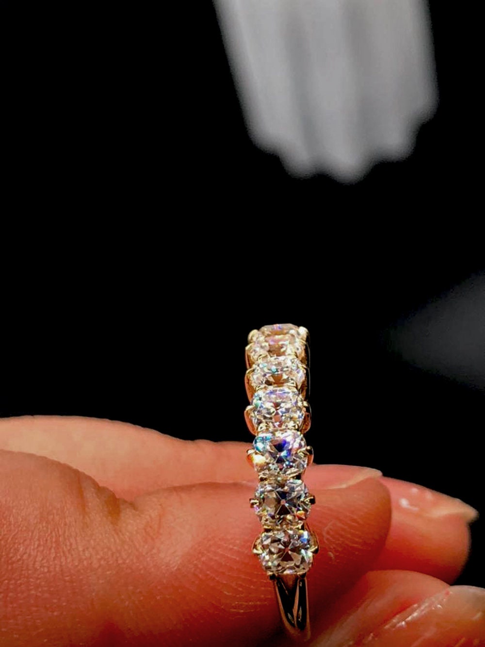 Old mine cut OMC 7 stone Cushion Cut Moissanite Wedding Band,Low profile split shank,available in S925 and 10K,14K and 18K Gold and Platinum