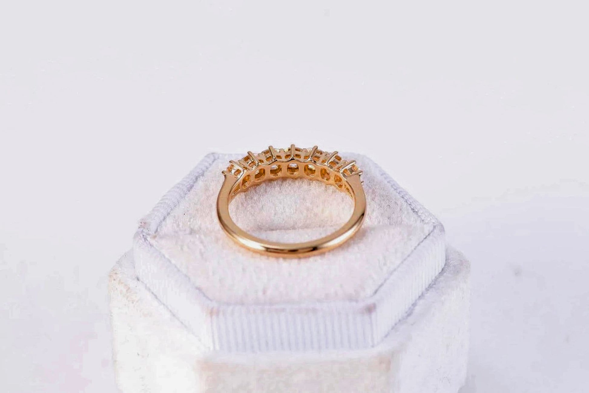 Old mine cut OMC 7 stone Cushion Cut Moissanite Wedding Band,Low profile split shank,available in S925 and 10K,14K and 18K Gold and Platinum