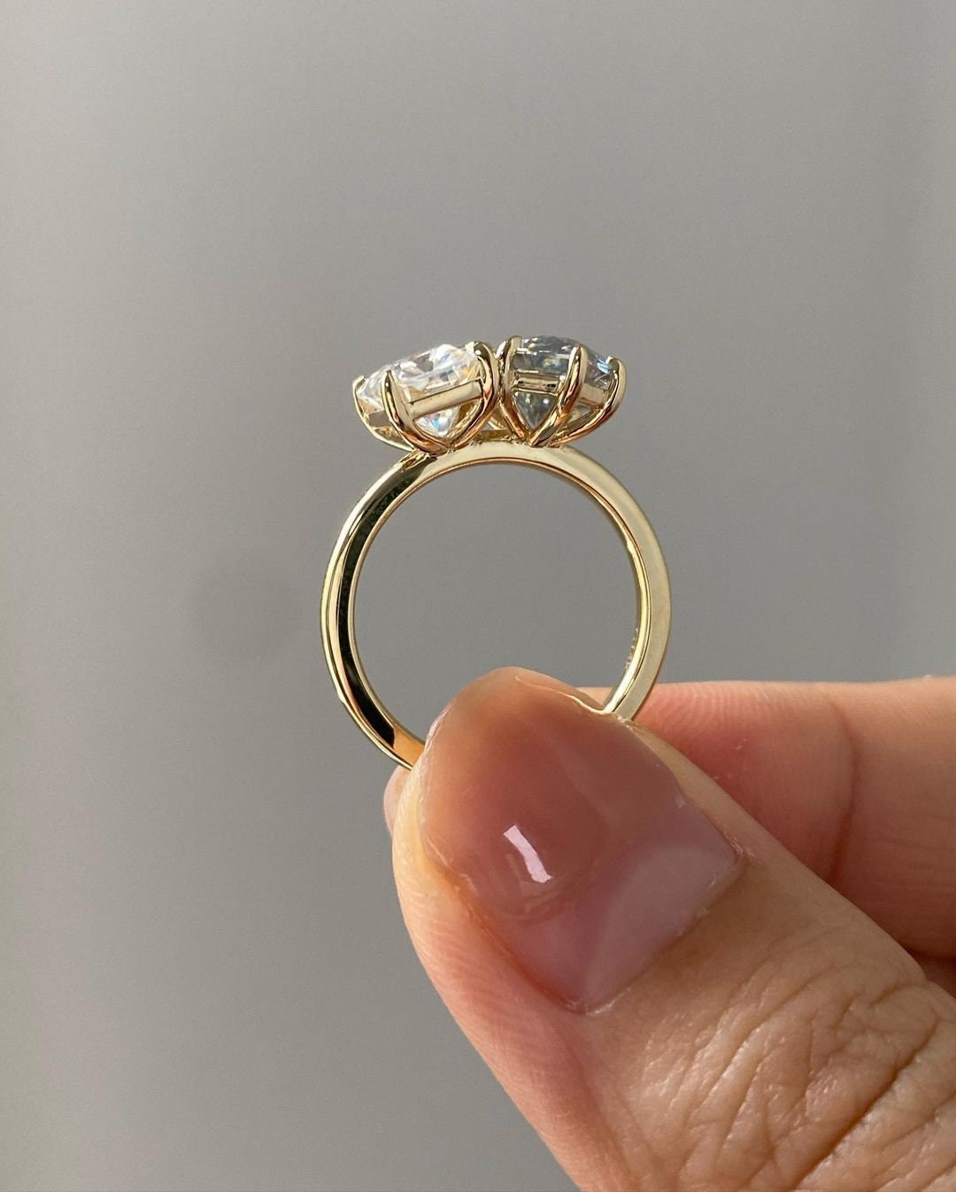 Grey Duchess Marquise and Radiant Cut moissanite Toi Et Moi two stone Engagement ring, in 925S,10k,14k,18k Gold and Platinum.