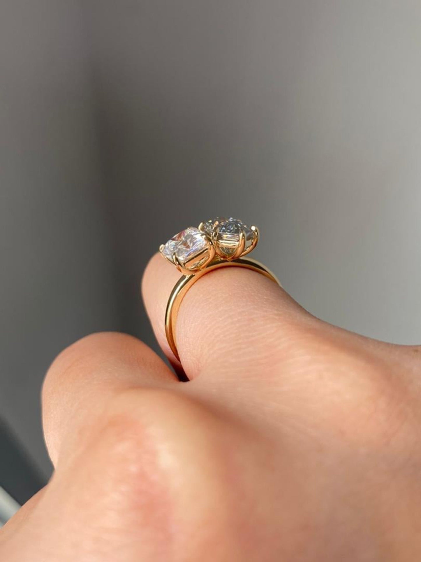 Grey Duchess Marquise and Radiant Cut moissanite Toi Et Moi two stone Engagement ring, in 925S,10k,14k,18k Gold and Platinum.