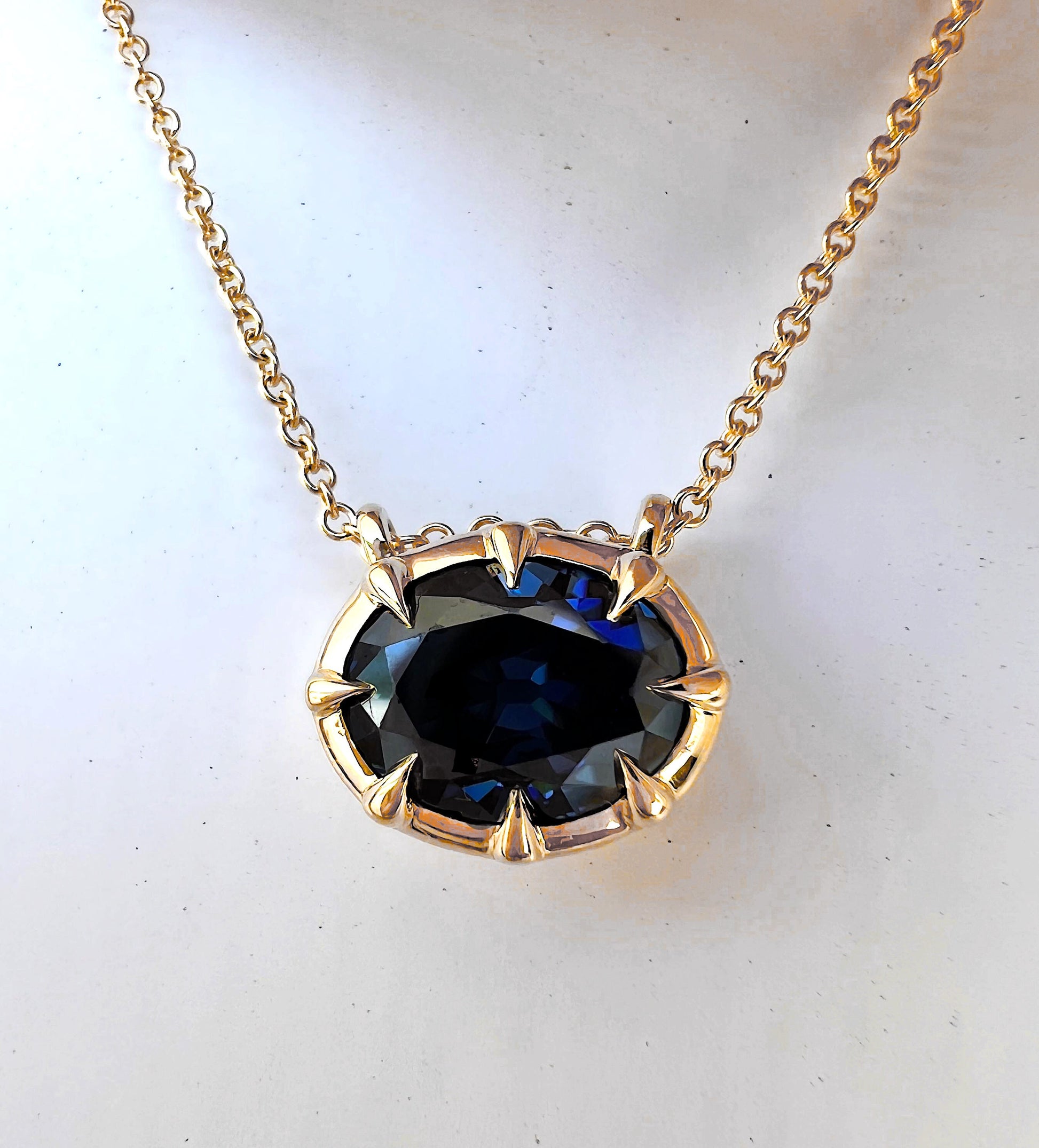 Blue Old Mine Antique Oval Cut Moissanite East West Georgian Style Bezel Set Wedding Pendant, Deep Blue Oval Cut Pendant without chain