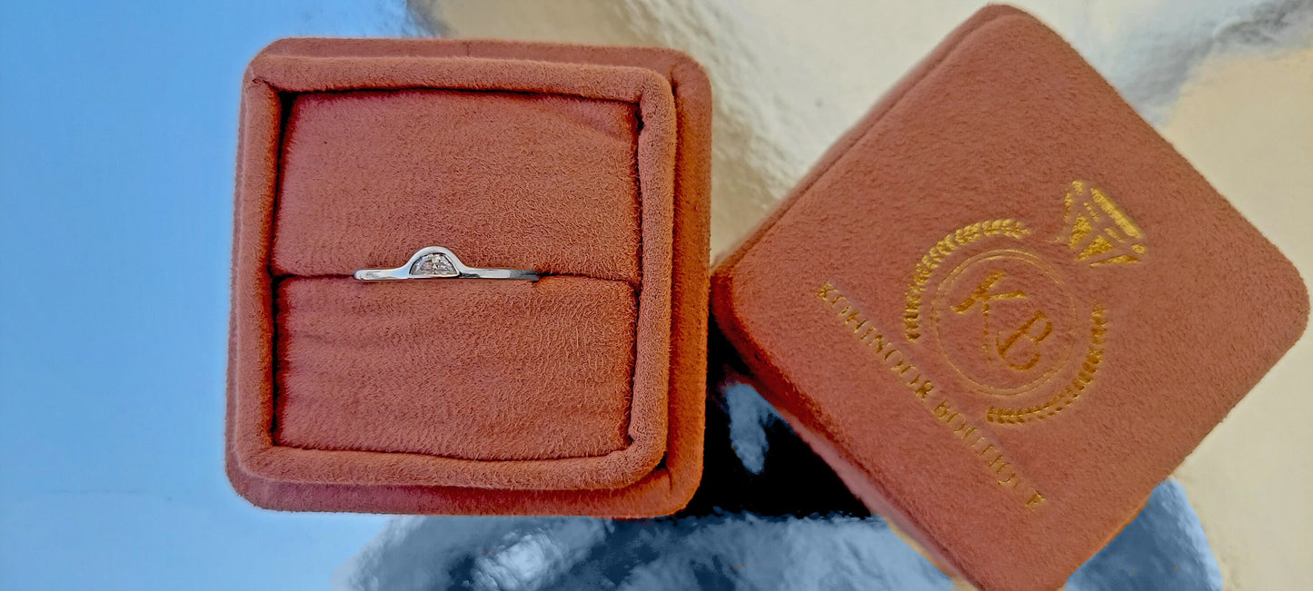 Half Moon Natural Diamond Bezel set Minimalist Solitaire Engagement ring, SGL certified, ring for her women, gift for wife, stackable ring.
