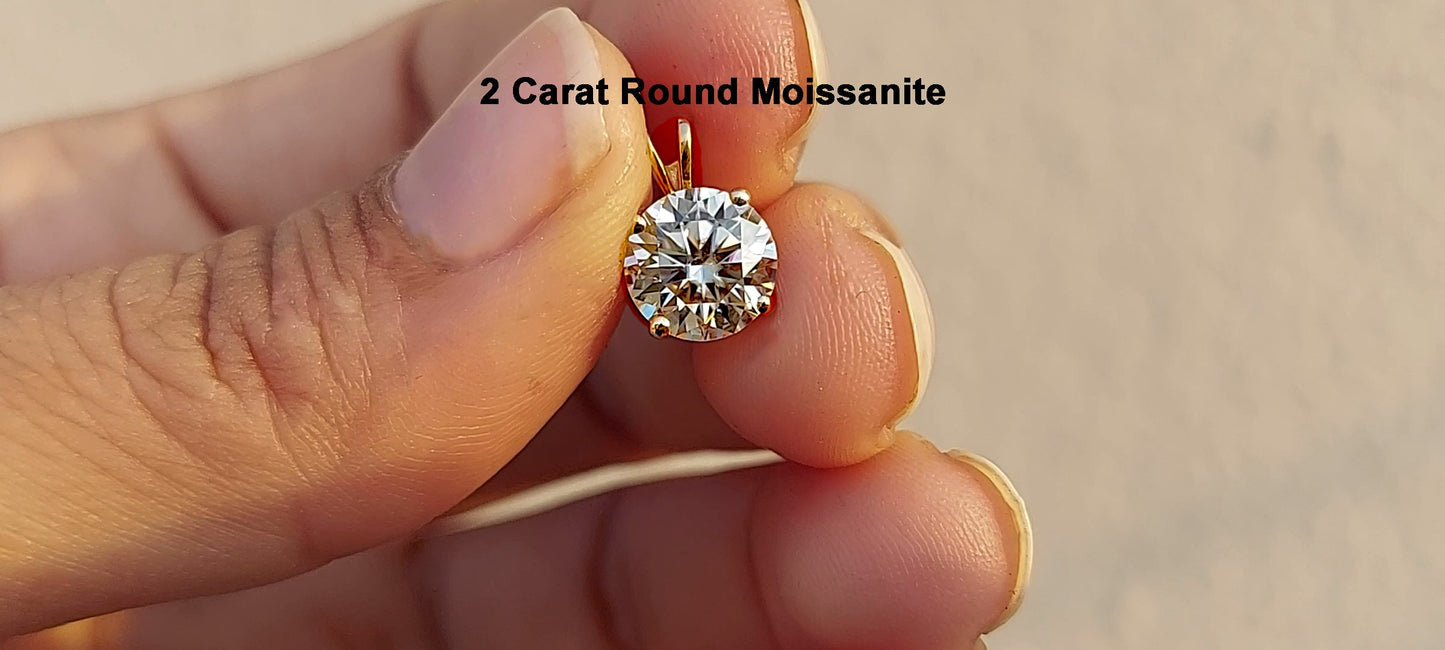 Round Moissanite Solitaire Pendant without chain, Wedding Pendant, Anniversary Gift, Gift for her, Anniversary gift for wife,Gift for mother
