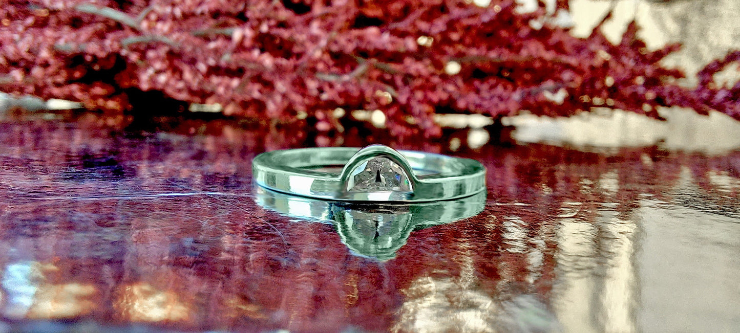 Half Moon Natural Diamond Bezel set Minimalist Solitaire Engagement ring, SGL certified, ring for her women, gift for wife, stackable ring.