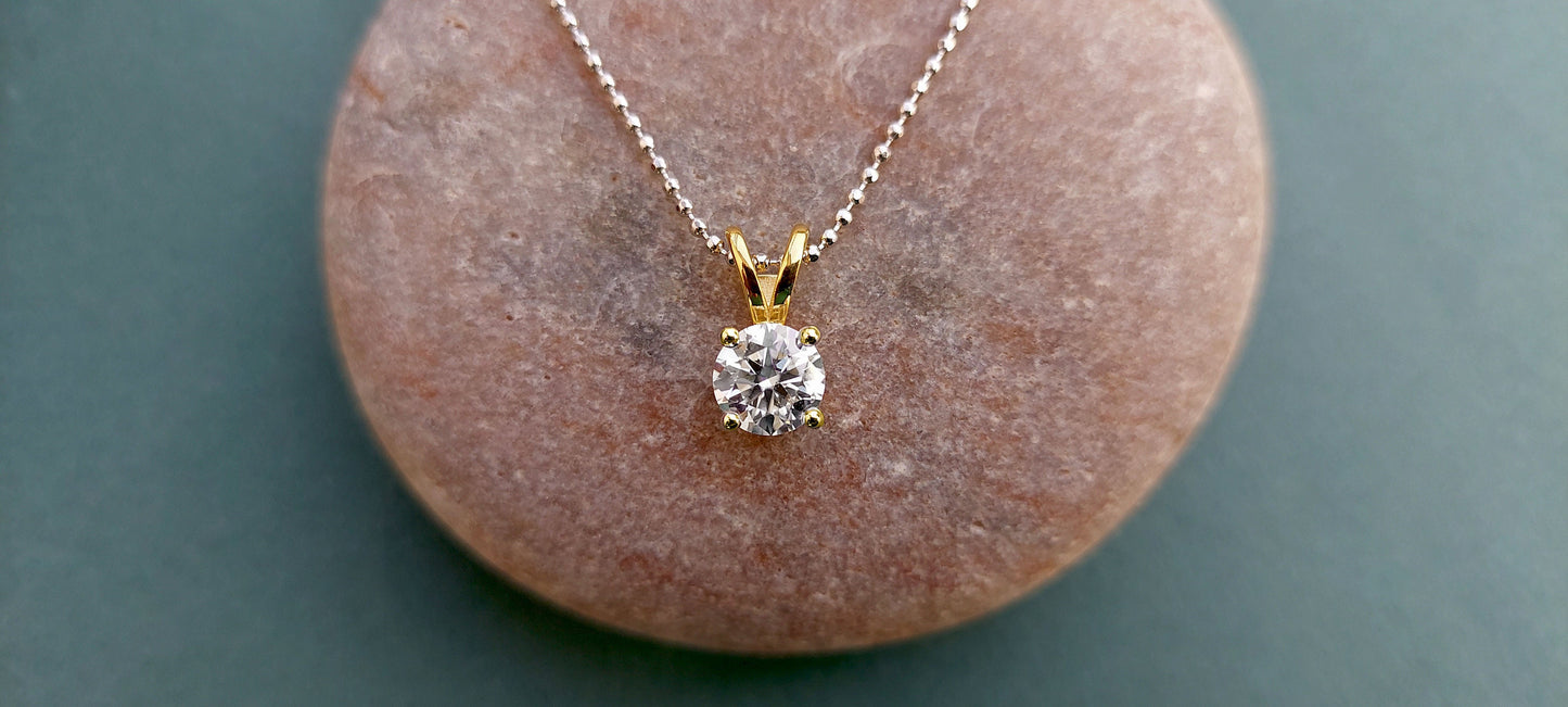 Round Moissanite Solitaire Pendant without chain, Wedding Pendant, Anniversary Gift, Gift for her, Anniversary gift for wife,Gift for mother