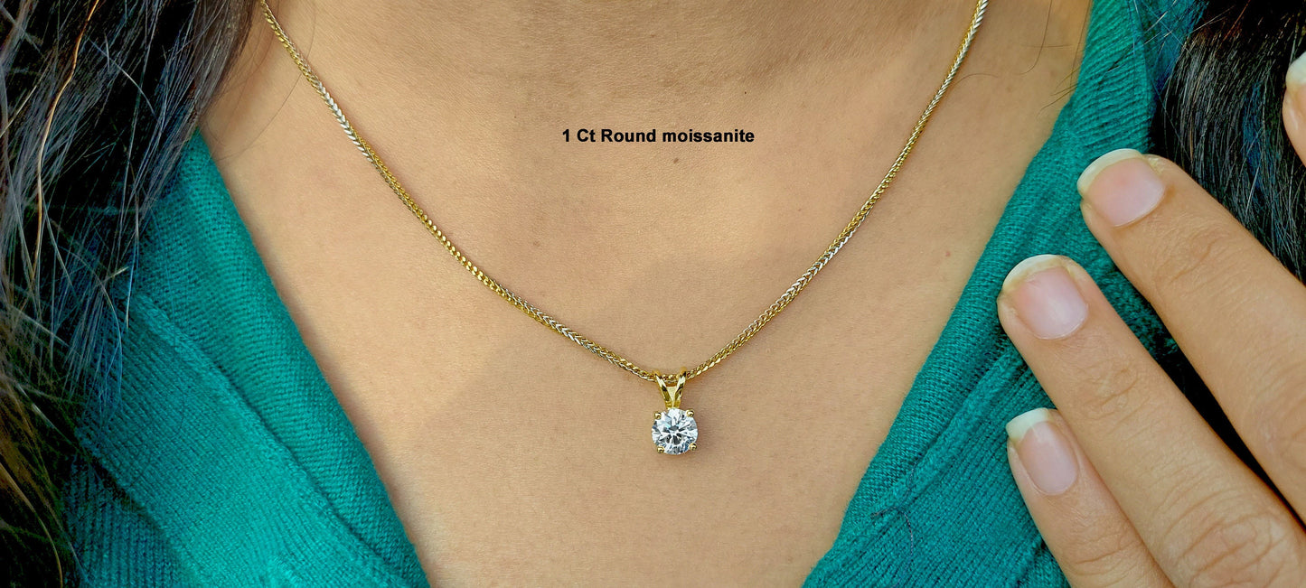 Round Moissanite Solitaire Pendant without chain, Wedding Pendant, Anniversary Gift, Gift for her, Anniversary gift for wife,Gift for mother