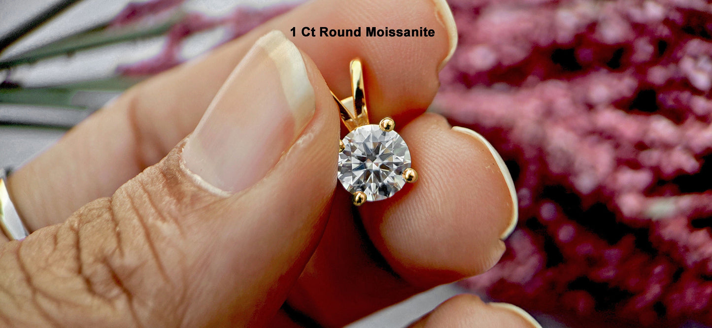 Round Moissanite Solitaire Pendant without chain, Wedding Pendant, Anniversary Gift, Gift for her, Anniversary gift for wife,Gift for mother