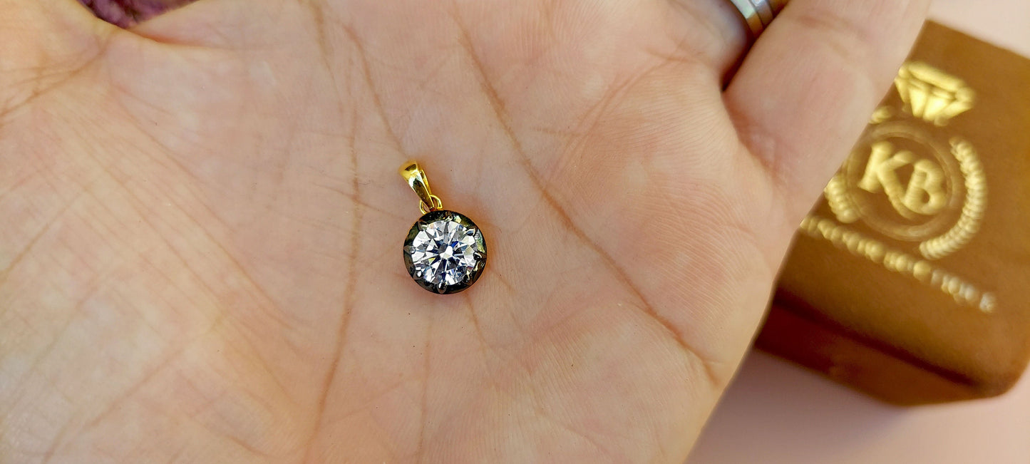 Round Cut Moissanite Pendant,also available with Swivel Clasp on request,Collet set Georgian cut down Button back set Pendant without chain.