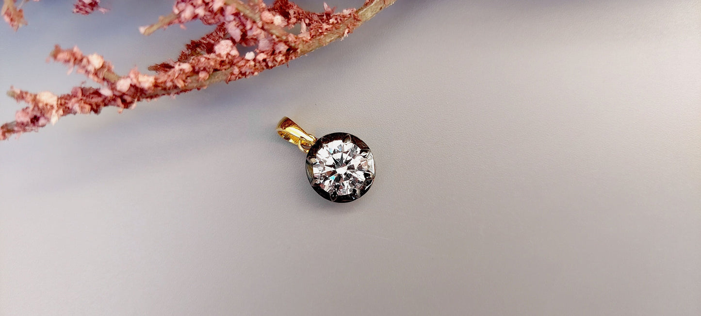 Round Cut Moissanite Pendant,also available with Swivel Clasp on request,Collet set Georgian cut down Button back set Pendant without chain.